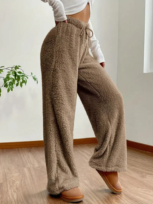 Isabella - Khaki Spodnie z szerokimi nogawkami i sznurkiem do ściągania dla kobiet