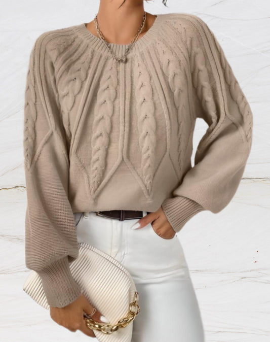 Abigail - Elegancki sweter damski z okrągłym dekoltem z beżowej dzianiny Arrow Knit