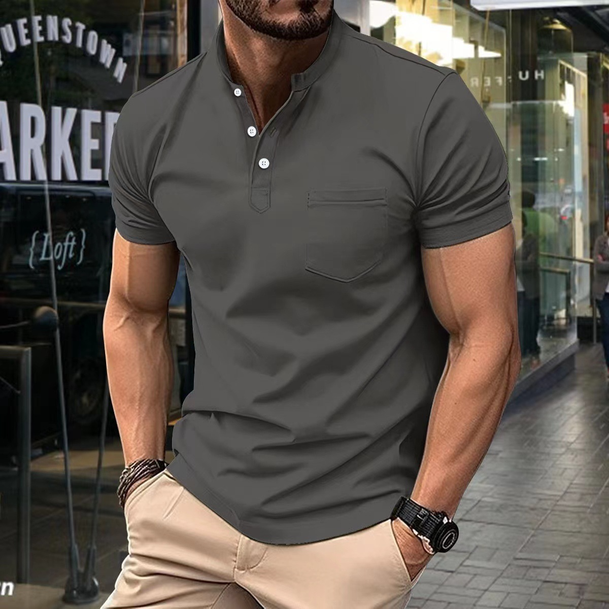 Elegancka męska koszulka polo z półkołnierzykiem