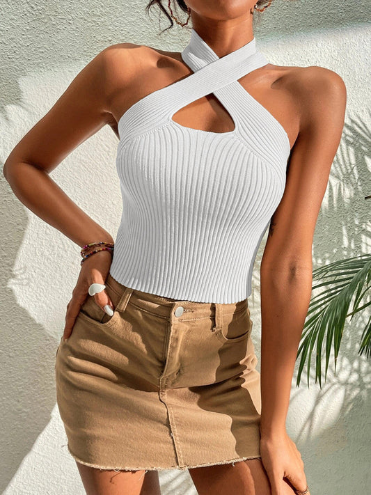 Anny - Dzianinowy halter top z krzyżem w kształcie serca