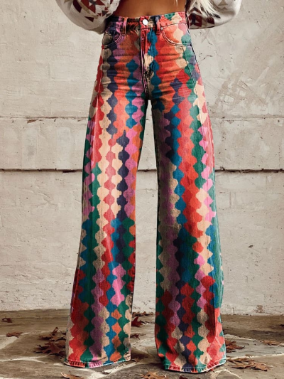 Damskie spodnie z nadrukiem w stylu retro