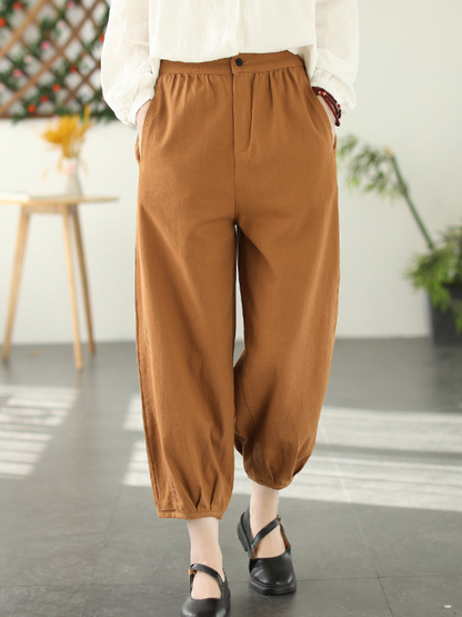 Fashion Casual Elastyczna talia Luźne długie spodnie haremowe