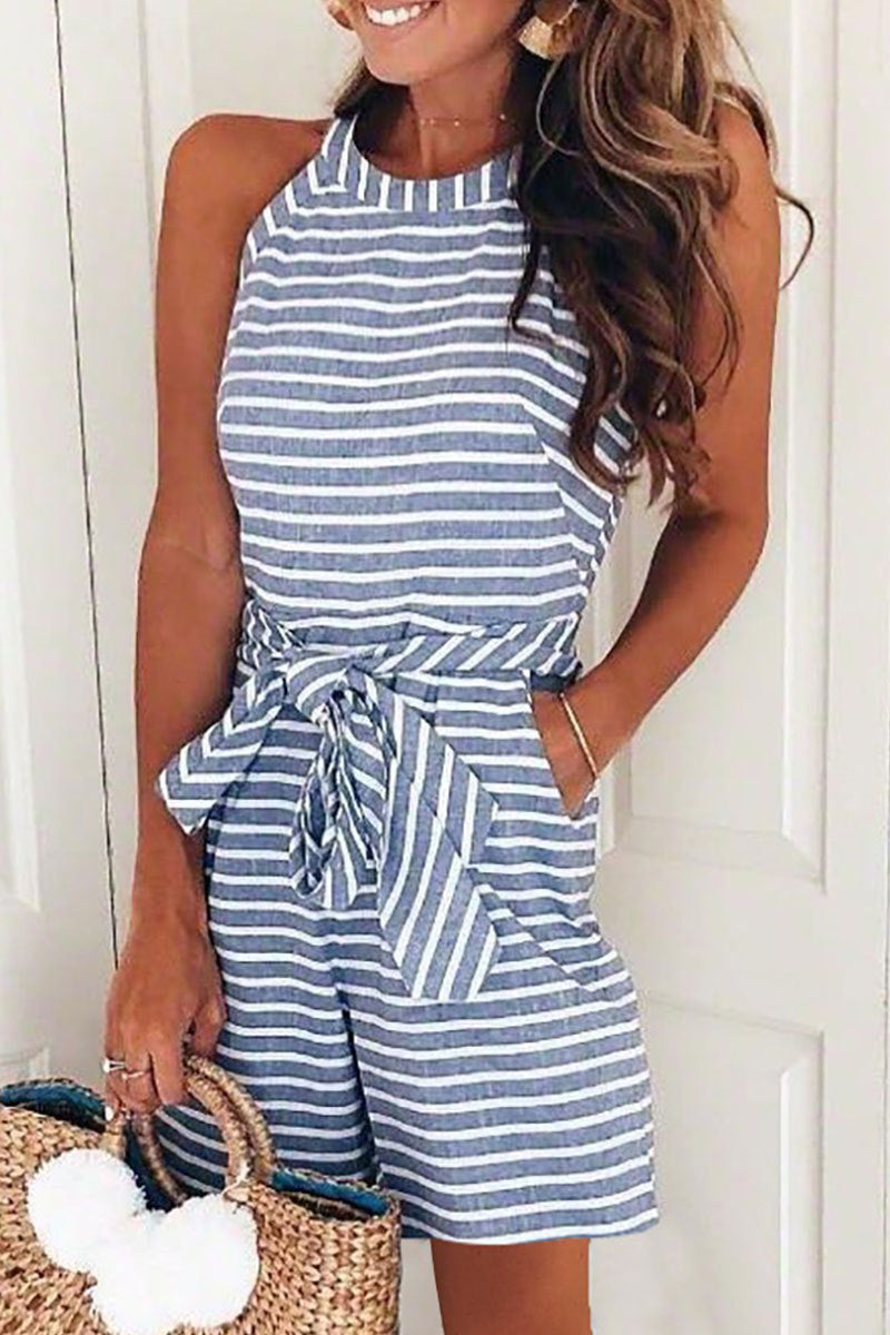 | Casual Patchwork Bandaż z paskiem O Neck Luźne kombinezony (5 kolorów)