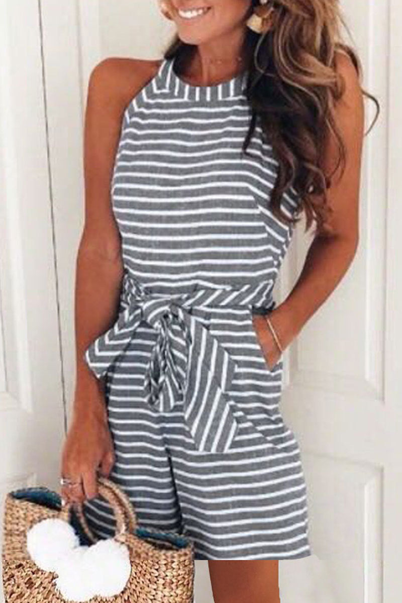 Casual Patchwork Bandaż z paskiem O Neck Luźne kombinezony (5 kolorów)