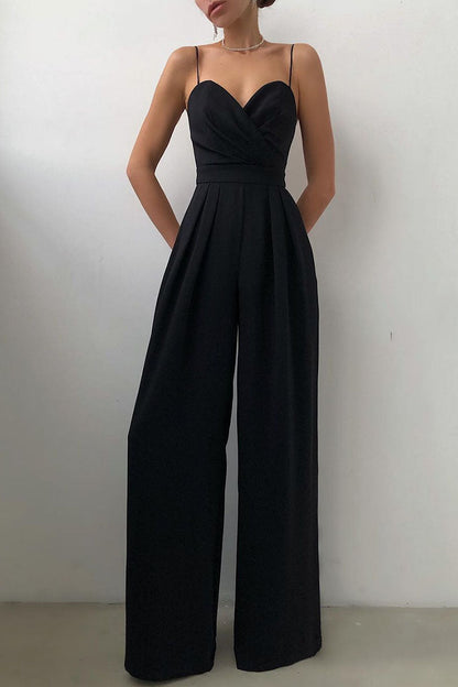 Fashion casual solidne patchworkowe luźne kombinezony z dekoltem w szpic (6 kolorów)