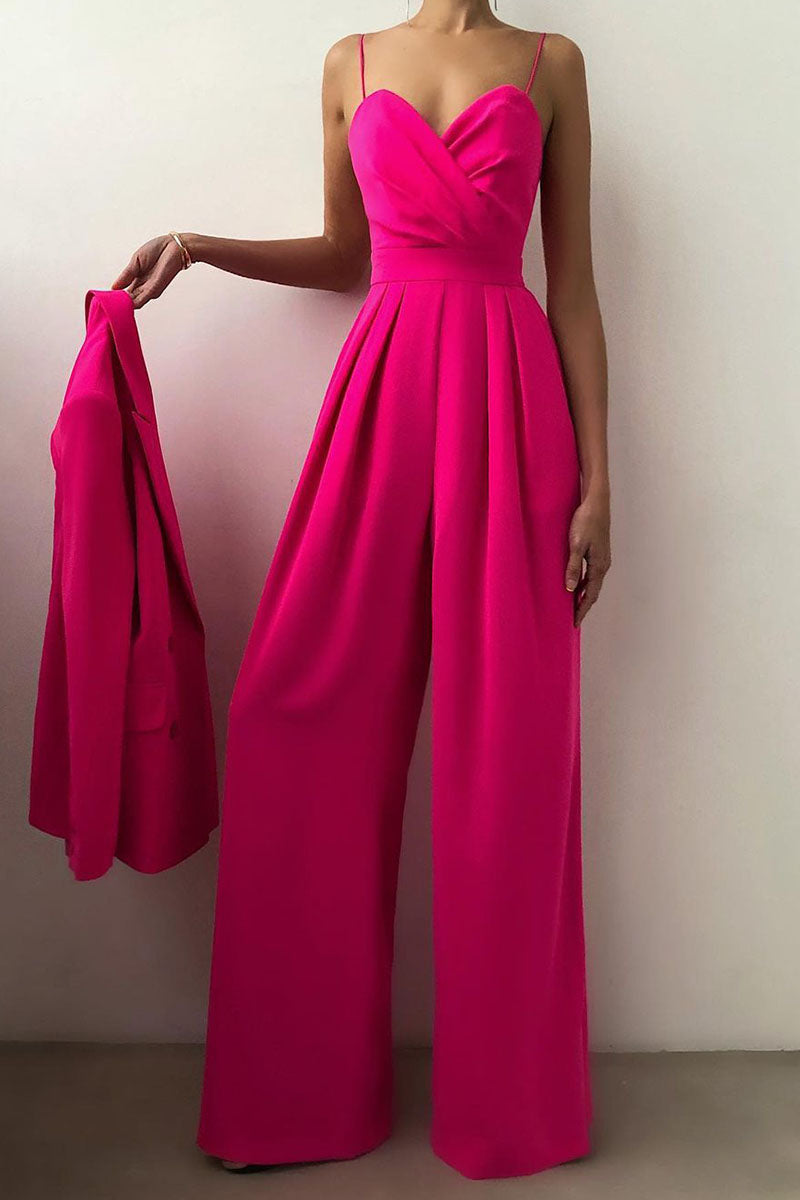Fashion casual solidne patchworkowe luźne kombinezony z dekoltem w szpic (6 kolorów)