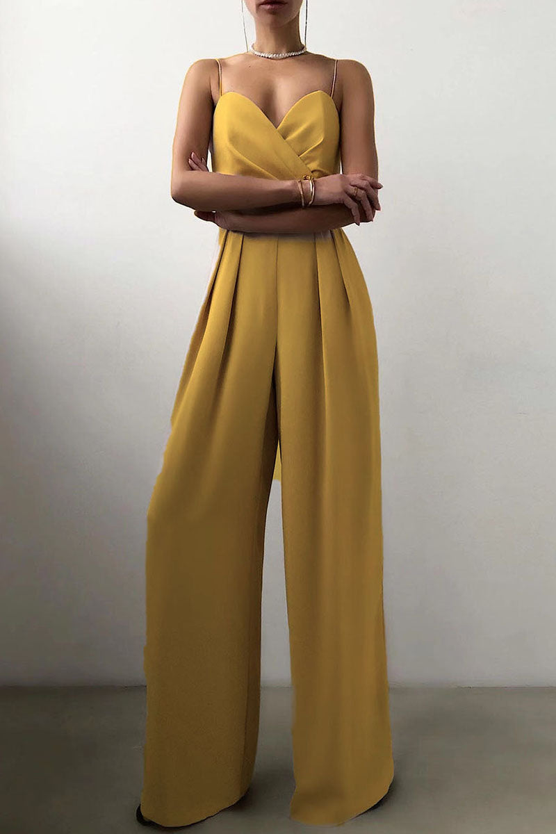 Fashion casual solidne patchworkowe luźne kombinezony z dekoltem w szpic (6 kolorów)