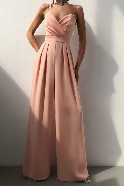 Fashion casual solidne patchworkowe luźne kombinezony z dekoltem w szpic (6 kolorów)