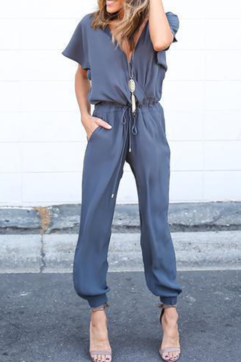 | Casual Street Solid Frenulum V Neck Jumpsuits (3 kolory)