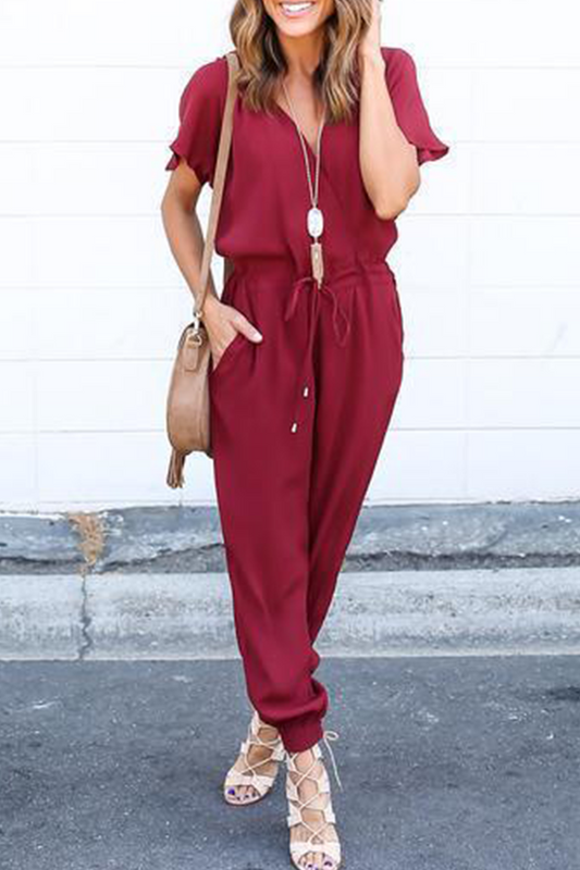 | Casual Street Solid Frenulum V Neck Jumpsuits (3 kolory)