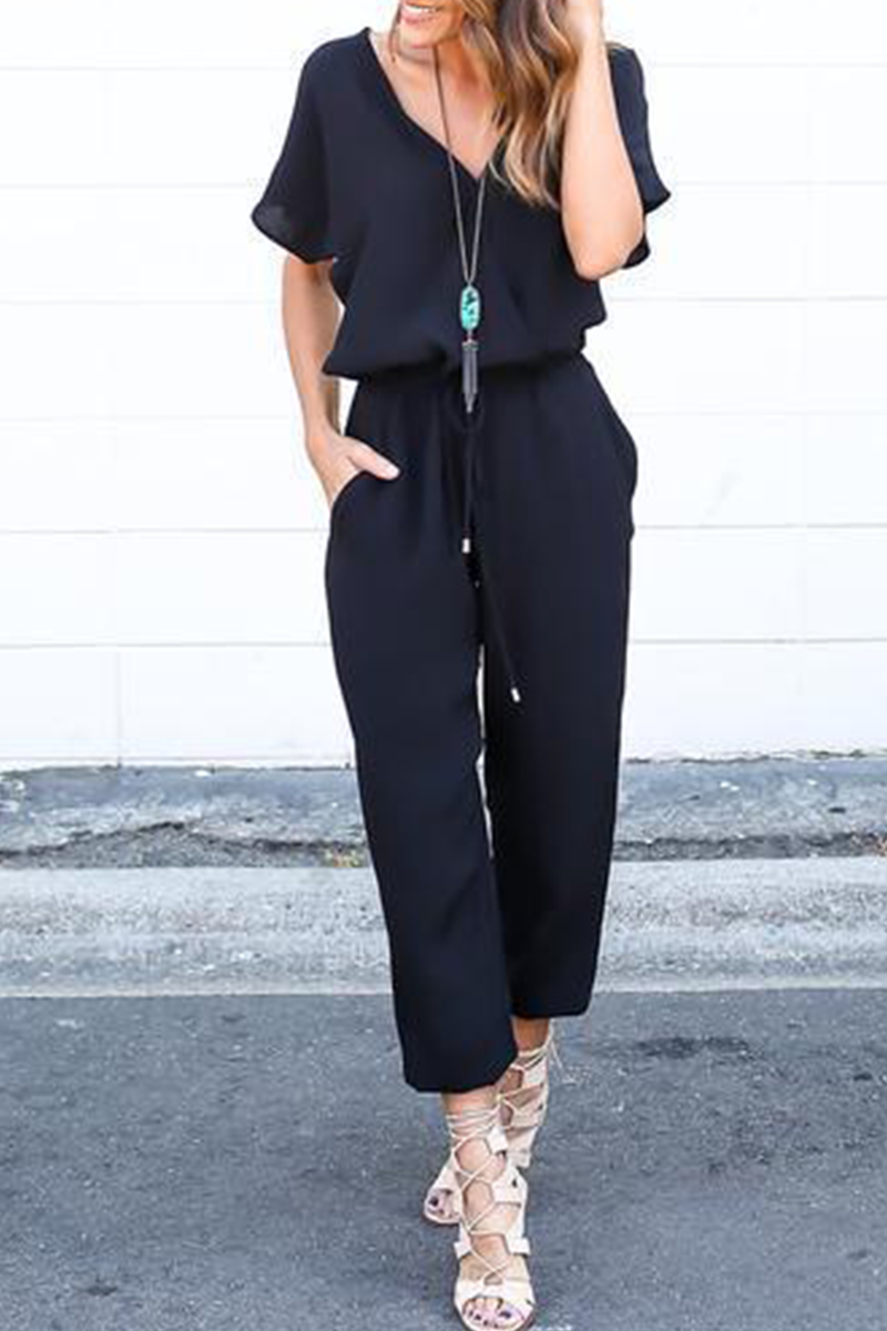 | Casual Street Solid Frenulum V Neck Jumpsuits (3 kolory)