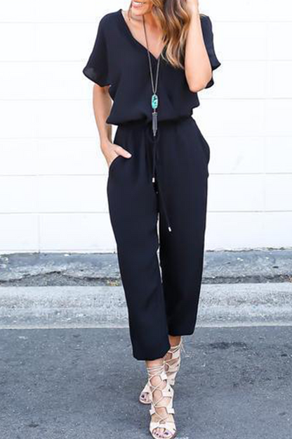 | Casual Street Solid Frenulum V Neck Jumpsuits (3 kolory)