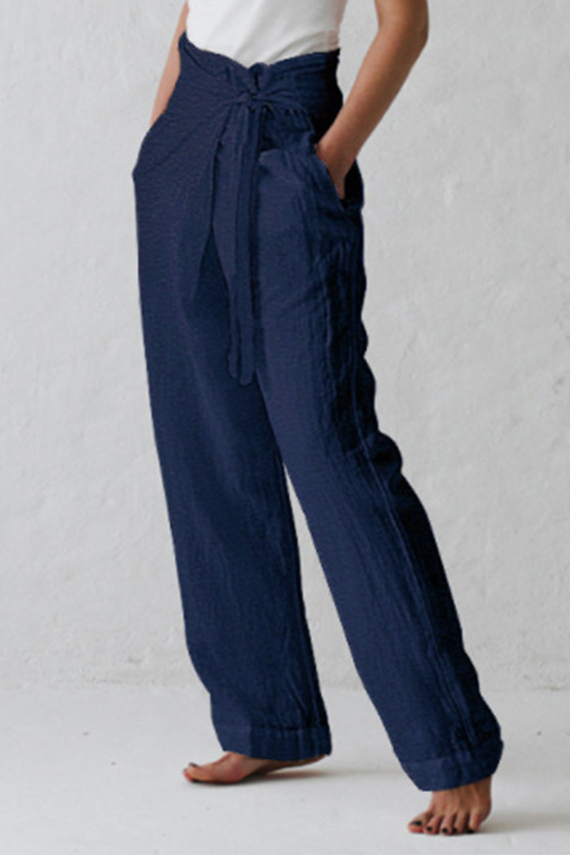 |CasualSolidStrapDesignStraightMidWaistSolidColourTrousers(3kolory)