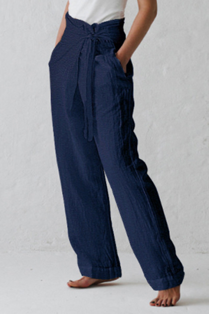|CasualSolidStrapDesignStraightMidWaistSolidColourTrousers(3kolory)