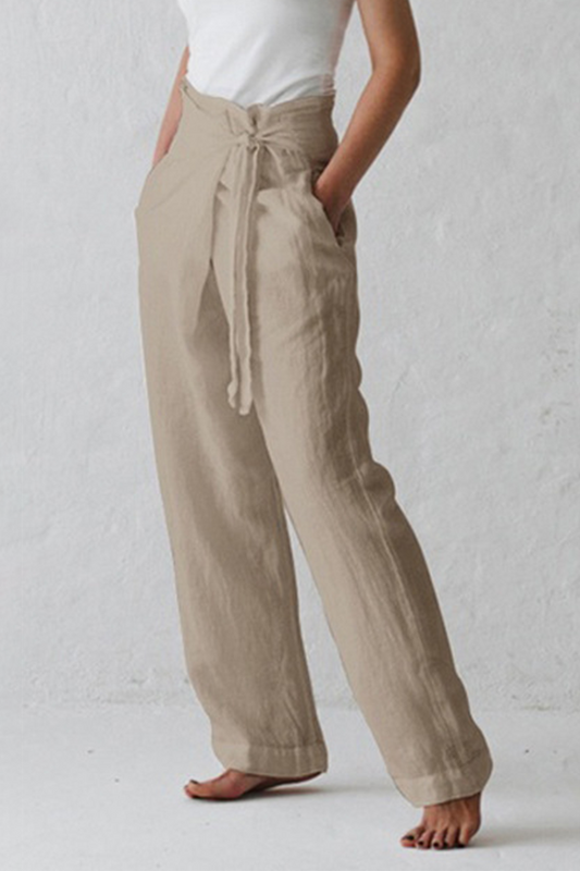 |CasualSolidStrapDesignStraightMidWaistSolidColourTrousers(3kolory)