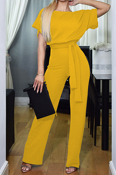 | Casual Elegant Solid Patchwork Strap Design O Neck Straight Jumpsuits (6 kolorów)