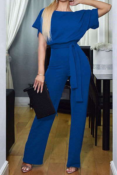 | Casual Elegant Solid Patchwork Strap Design O Neck Straight Jumpsuits (6 kolorów)