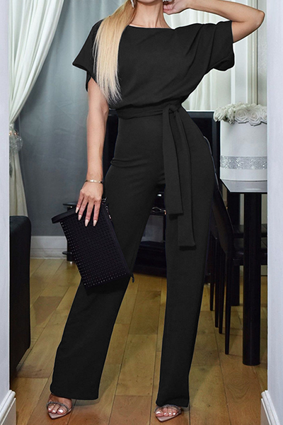 | Casual Elegant Solid Patchwork Strap Design O Neck Straight Jumpsuits (6 kolorów)