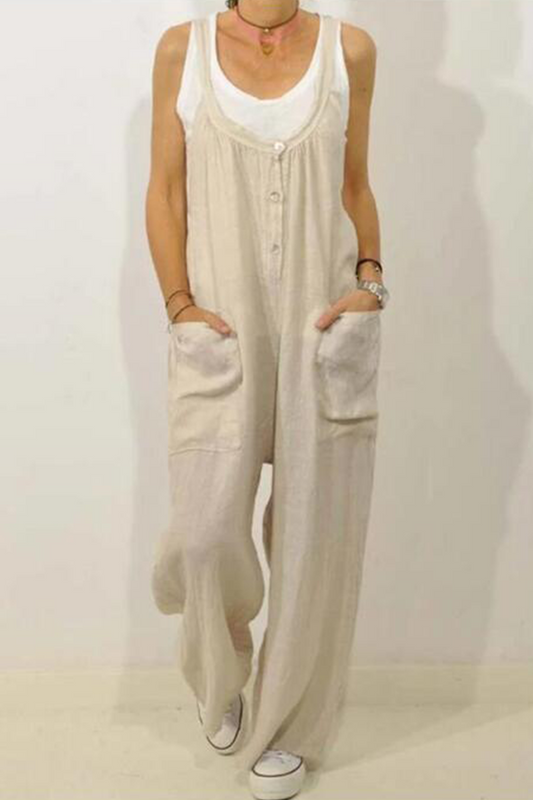 | Casual Solid Patchwork U Neck Loose Jumpsuits