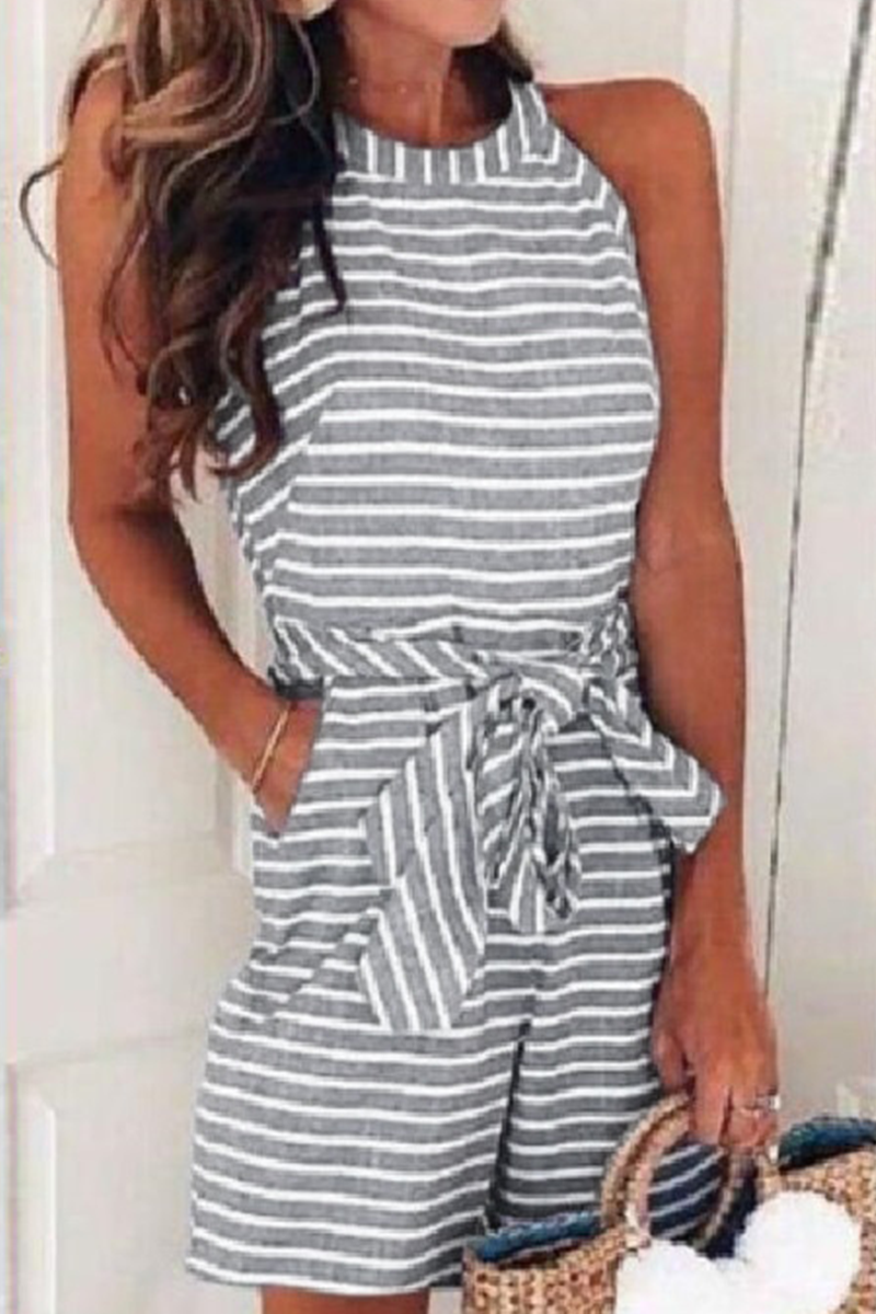 | Casual Patchwork Bandaż z paskiem O Neck Luźne kombinezony (5 kolorów)