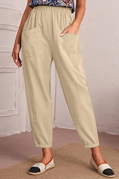 Spodnie Casual Solid Patchwork Harlan Mid Waist Harlan w jednolitym kolorze