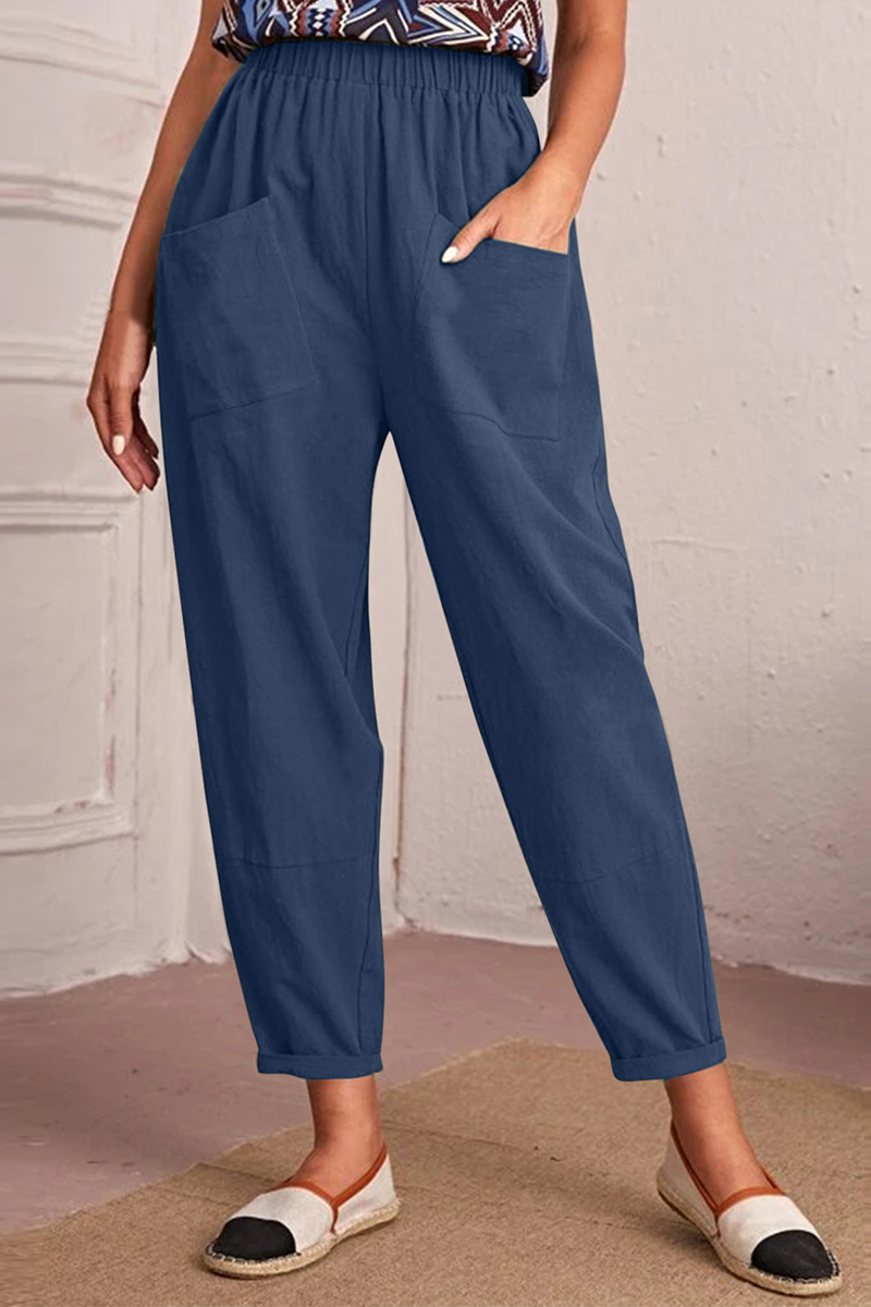 Spodnie Casual Solid Patchwork Harlan Mid Waist Harlan w jednolitym kolorze
