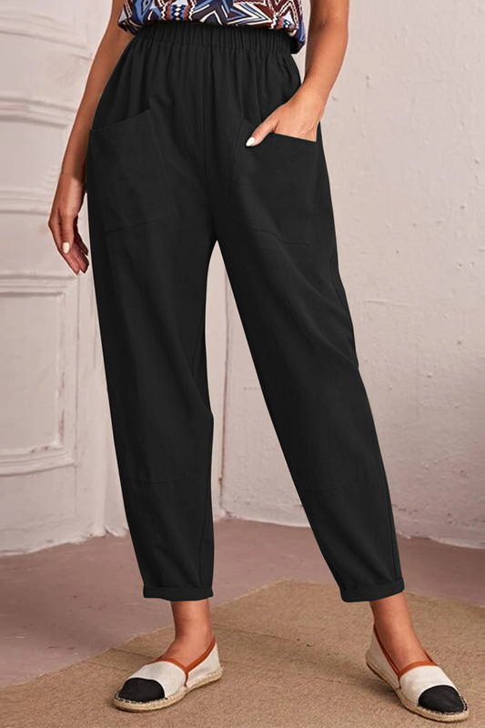 Spodnie Casual Solid Patchwork Harlan Mid Waist Harlan w jednolitym kolorze