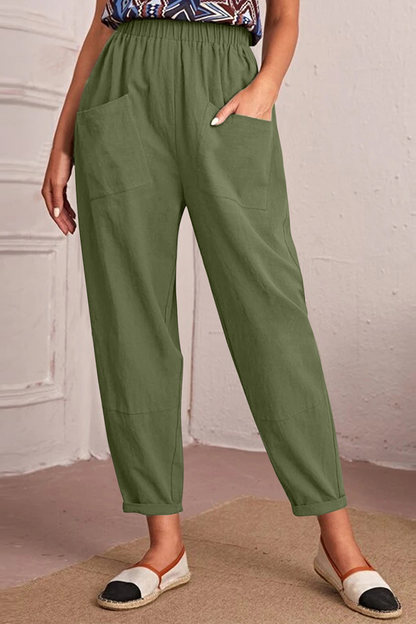 Spodnie Casual Solid Patchwork Harlan Mid Waist Harlan w jednolitym kolorze
