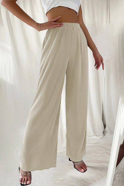Casual Simplicity Solid Pleat Loose High Waist Wide Pipe Spodnie w jednolitym kolorze (7 kolorów)