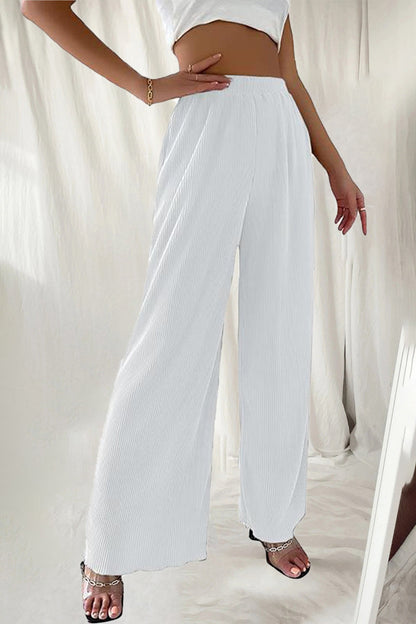 Casual Simplicity Solid Pleat Loose High Waist Wide Pipe Spodnie w jednolitym kolorze (7 kolorów)