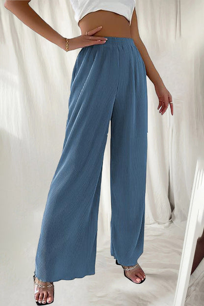 Casual Simplicity Solid Pleat Loose High Waist Wide Pipe Spodnie w jednolitym kolorze (7 kolorów)