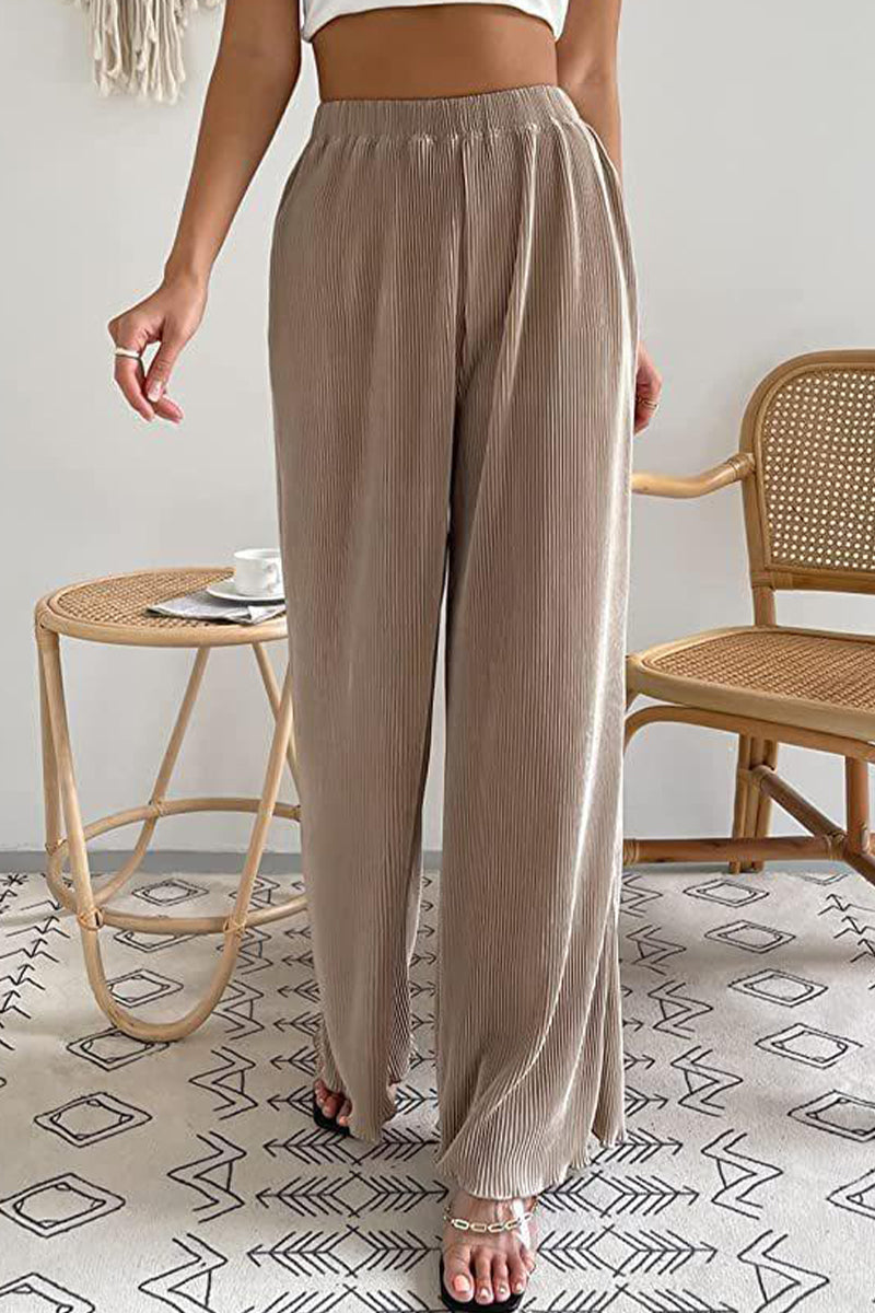 CasualSimplicitySolidPleatLooseHighWaistWidePipeSpodniewjednolitymkolorze(7kolorów)