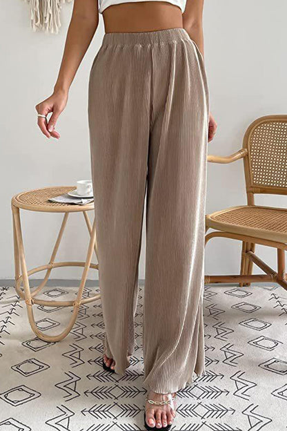CasualSimplicitySolidPleatLooseHighWaistWidePipeSpodniewjednolitymkolorze(7kolorów)
