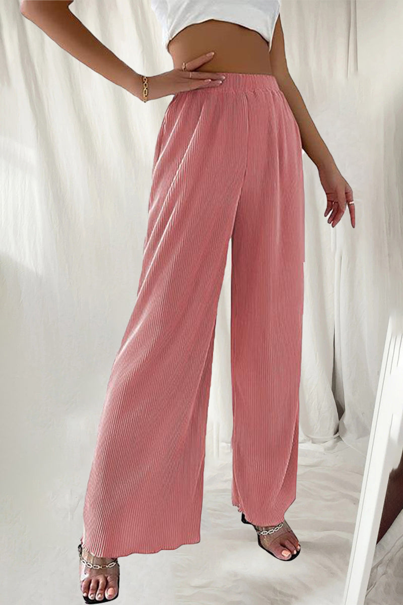 Casual Simplicity Solid Pleat Loose High Waist Wide Pipe Spodnie w jednolitym kolorze (7 kolorów)