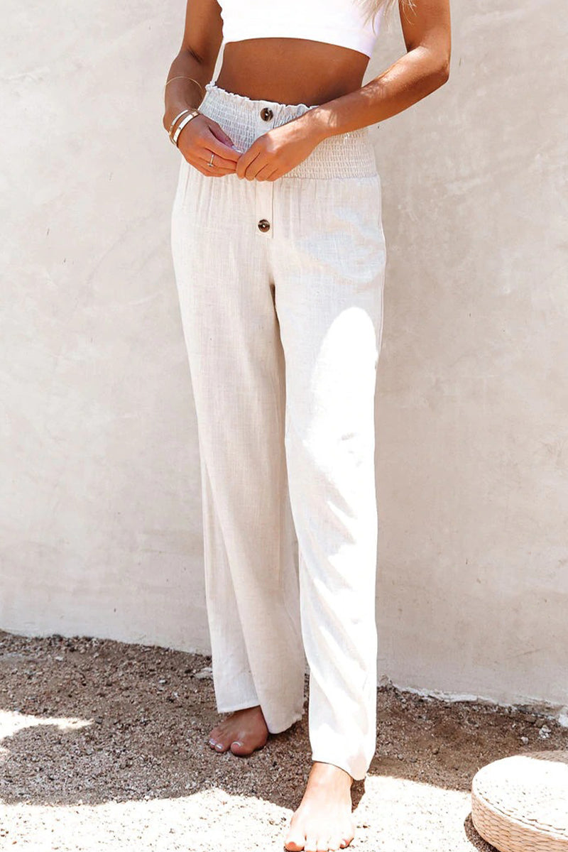 Casual Holiday Solid Buttons Loose High Waist spodnie z szeroką nogawką w jednolitym kolorze (6 kolorów)