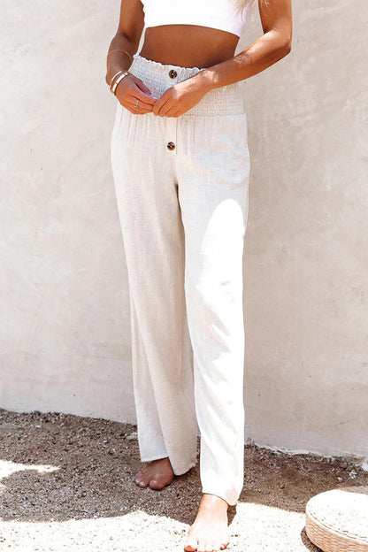 Casual Holiday Solid Buttons Loose High Waist spodnie z szeroką nogawką w jednolitym kolorze (6 kolorów)