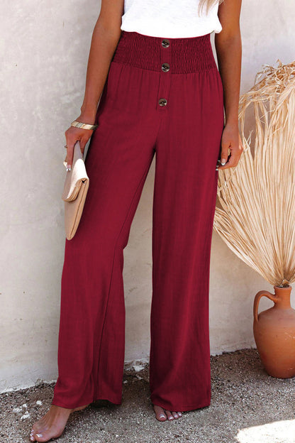 Casual Holiday Solid Buttons Loose High Waist spodnie z szeroką nogawką w jednolitym kolorze (6 kolorów)