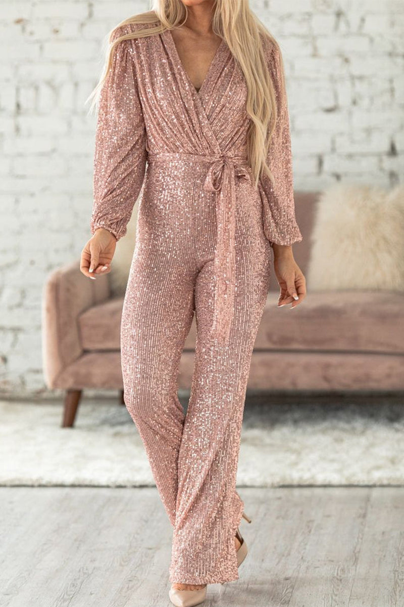 | Casual Elegant Solid Paillettes V Neck Regular Jumpsuits (3 kolory)