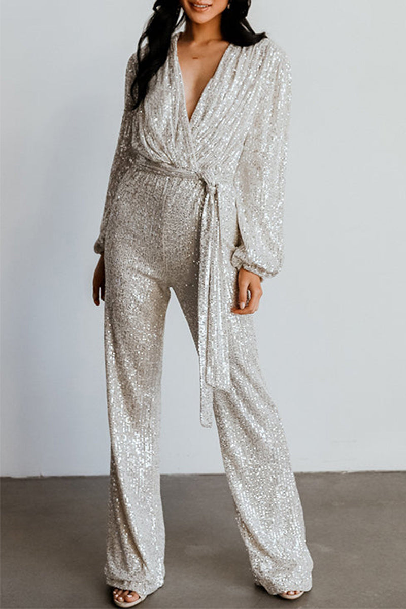 | Casual Elegant Solid Paillettes V Neck Regular Jumpsuits (3 kolory)