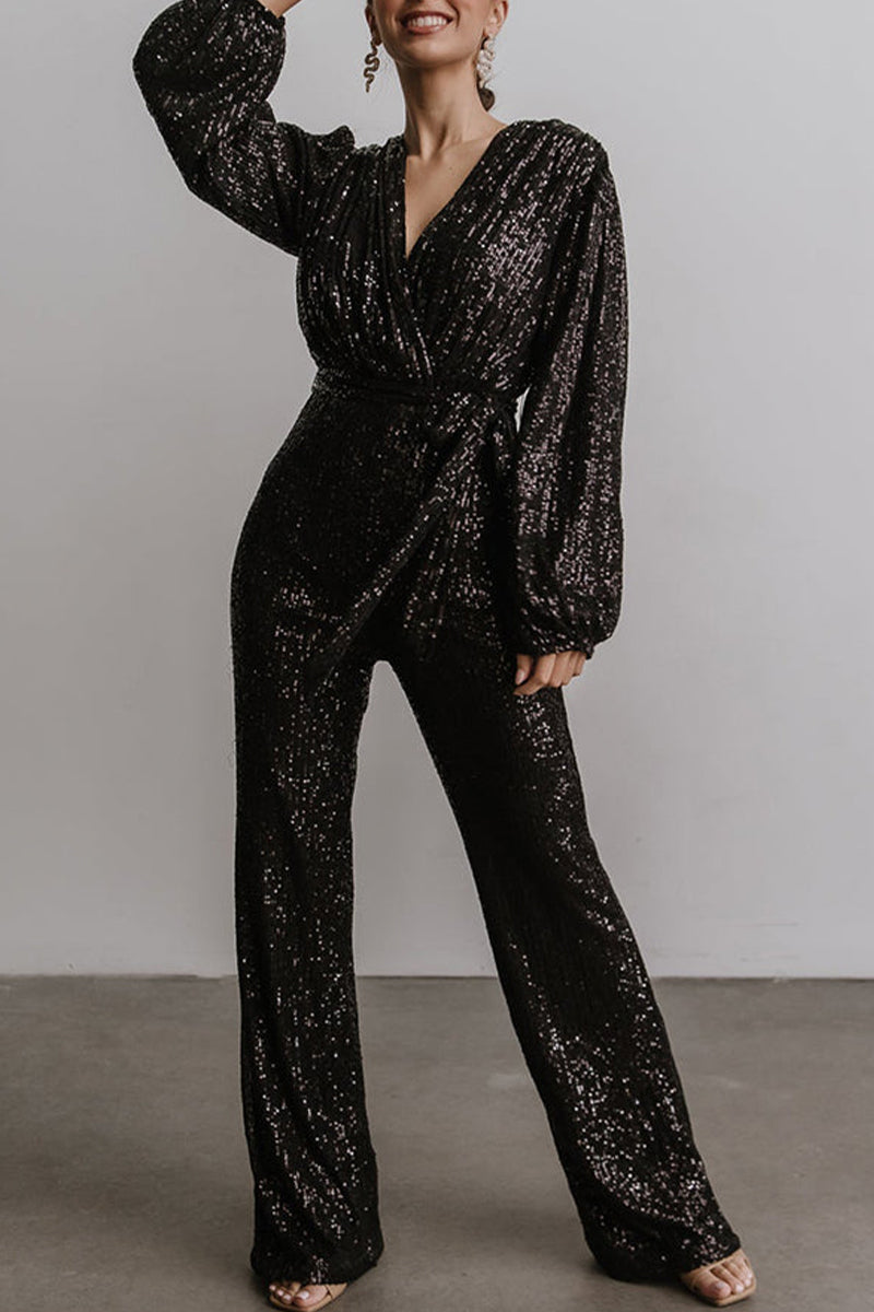 | Casual Elegant Solid Paillettes V Neck Regular Jumpsuits (3 kolory)