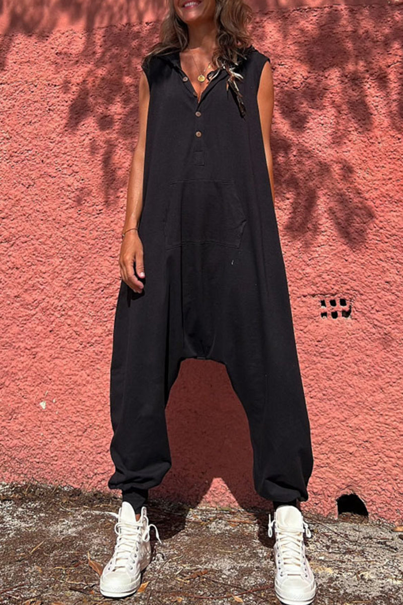 | Casual Sportswear Solid Pocket Hooded Collar Straight Jumpsuits (3 kolory)