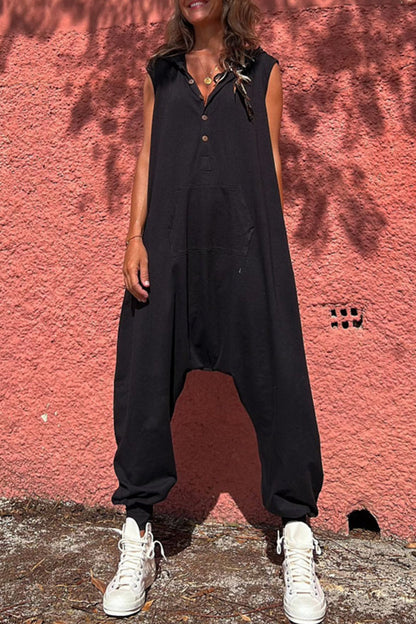 | Casual Sportswear Solid Pocket Hooded Collar Straight Jumpsuits (3 kolory)