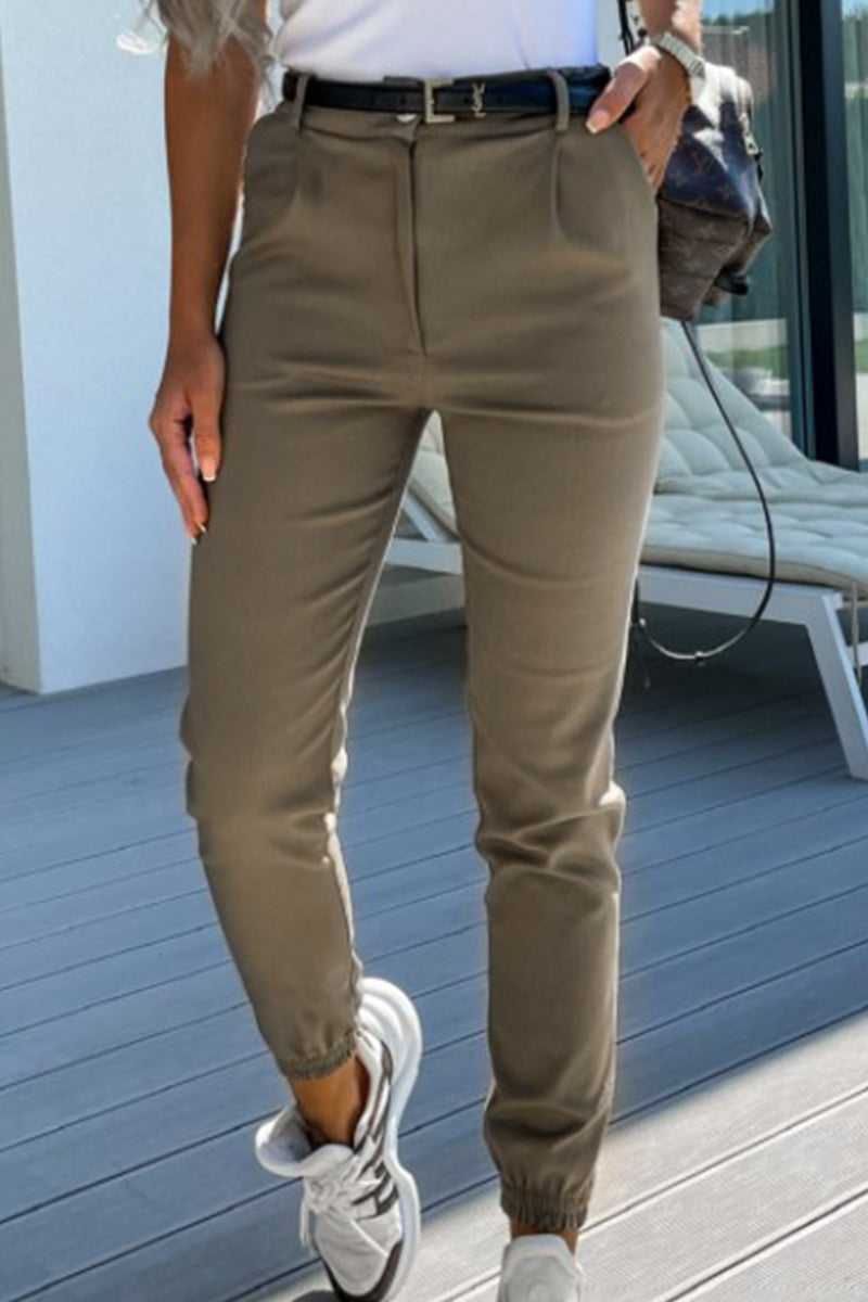 |CasualSolidPocketRegularMidWaistPencilSolidColourTrousers(5kolorów)