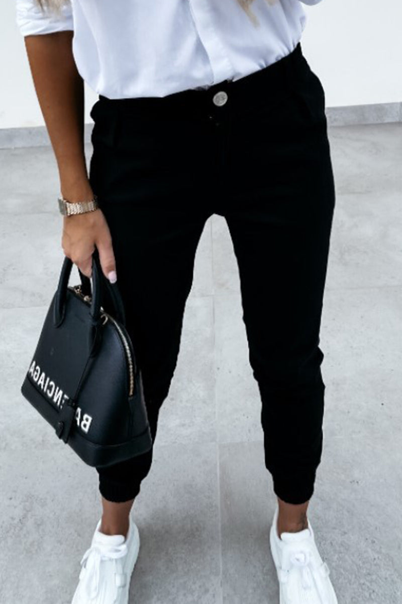 |CasualSolidPocketRegularMidWaistPencilSolidColourTrousers(5kolorów)