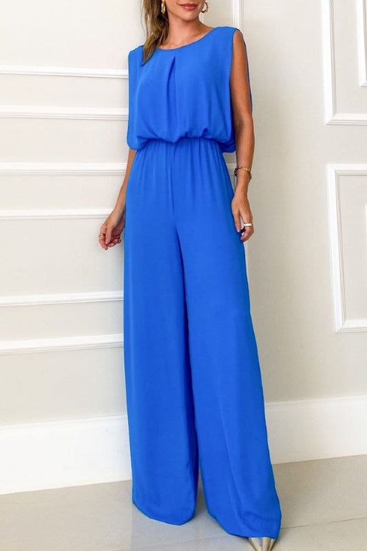| Casual Street Plain Neck Loose Jumpsuits