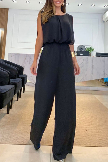 | Casual Street Plain Neck Loose Jumpsuits