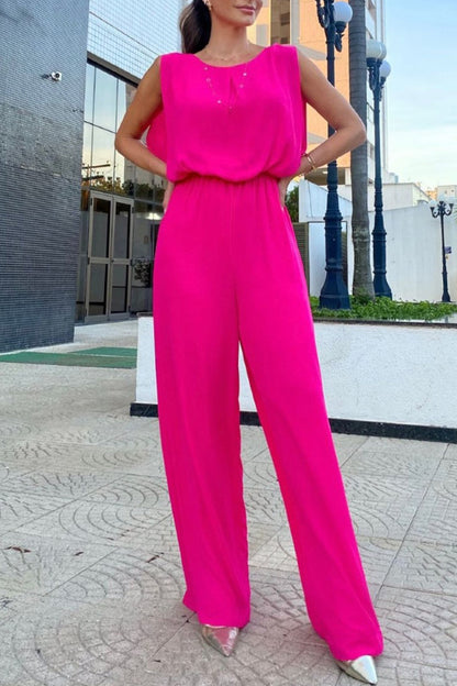 | Casual Street Plain Neck Loose Jumpsuits