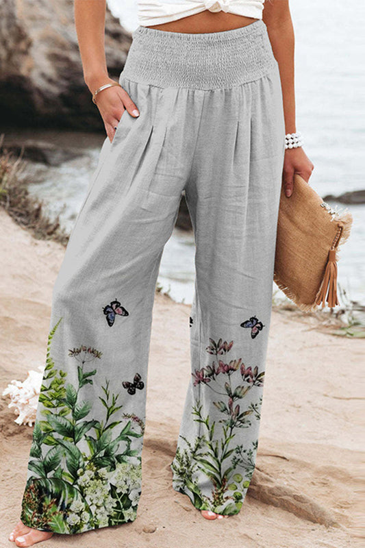 Casual Holiday Print Patchwork Luźne spodnie z szeroką nogawką i wysokim stanem