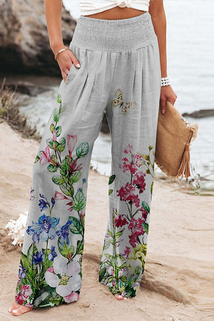 Casual Holiday Print Patchwork Luźne spodnie z szeroką nogawką i wysokim stanem