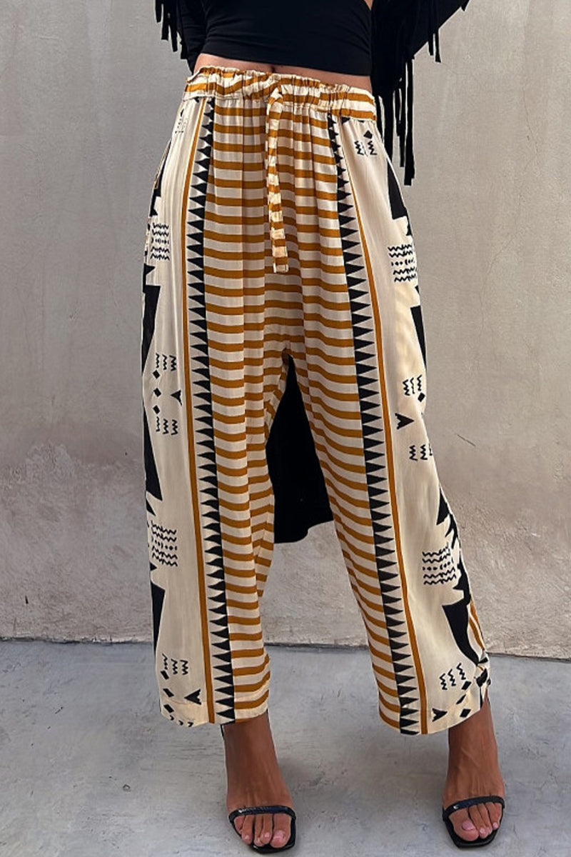 GeometricprintPatchworkLooseMidWaistHarlanPatchworkowespodniezgeometrycznymnadrukiem
